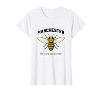 La Abeja trabajadora de Manchester no mira hacia atrás con ira Camiseta gráfica económica, Mujer, Blanco, XS