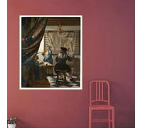 La alegoría de la pintura de Johannes Vermeer. Póster impreso en lienzo para decoración de pared en sala de estar moderna (60x80cm/Sin marco).