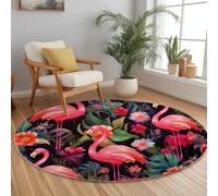 la Alfombra Abstracto Niños, Alfombra 150 cm Rosa Antideslizante Alfombras Redondas Lavables en Lavadora, Habitacion Comedor Acuarela Flores Animales impresión Tapetes Pelo Corto