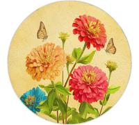 la Alfombra Antiguo Niños, Alfombra 180 cm Caqui Antideslizante Alfombras Redondas Lavables en Lavadora, Habitacion Comedor Flores Crisantemos Mariposas impresión Tapetes Pelo Corto