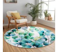 la Alfombra Bien Niños, Alfombra 120 cm Azul Antideslizante Alfombras Redondas Lavables en Lavadora, Habitacion Comedor Acuarela Hojas Eucaliptos impresión Tapetes Pelo Corto