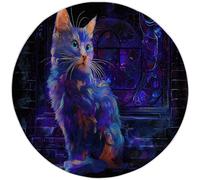 la Alfombra Estilo Grafiti Niños, Alfombra 160 cm Azul Oscuro Antideslizante Alfombras Redondas Lavables en Lavadora, Habitacion Comedor Neón Animales Gatos impresión Tapetes Pelo Corto