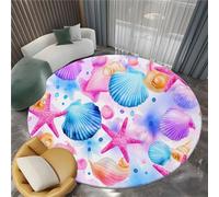 la Alfombra Minimalist Niños, Alfombra 60 cm Colorful Antideslizante Alfombras Redondas Lavables en Lavadora, Habitacion Comedor Acuarela Conchas Marinas Estrellas De Mar impresión Tapetes Pelo Corto