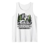 La Aventura Comienza Aquí Camping Naturaleza Viaje Camiseta sin Mangas