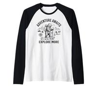 La Aventura Espera al Excursionista del Oso Que acampa vinta Camiseta Manga Raglan