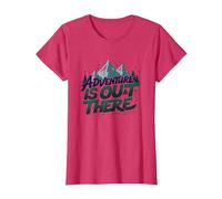 La Aventura está ahí Fuera Camping de montaña Camiseta, Mujer, Rojo Jaspeado, XL