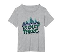 La Aventura está ahí Fuera Camping de montaña Camiseta, Mujer Tallas Grandes, Gris Jaspeado, 5XL Grande