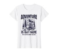 La Aventura está ahí Fuera, Pero también lo están los Asesinos en Serie Van Camp Camiseta gráfica económica, Mujer, Blanco, XS