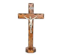 La Balestra - Crucifijo de madera, cristo chapado en plata 999, base de apoyo, fabricado en Umbria, Italia, medidas 18,7 x 9,50 x 3 cm
