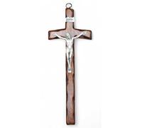 La Balestra - Crucifijo de madera, Cristo de plata, cruz pastoral, fabricado en Umbría (Italia), 30 x 12 cm