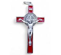 La Balestra Crucifijo para collar, cruz de San Benito Made in Italy - Colgante artesanal crucifijo chapado en plata 999 - Medalla San Benito de plata chapada