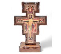 La Balestra Crucifijo San Damiano de madera - con base - Fabricado en Umbría Italia - (16 x 11)