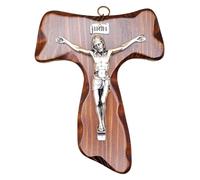 La Balestra Cruz Tau de pared - Artesanal Made in Italy Cristo e INRI bañados en plata 999 - Crucifijos de pared de madera, cuidado y precisión de los detalles de Jesús crucificado - 15 x 12 cm