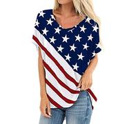 La bandera americana de las mujeres camiseta patriótica bandera americana rayas señoras festivas boda, Blanco, XXL
