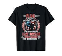 La Bandera Vuela Desde el último Aliento de Soldado defendiendo patriótico Camiseta gráfica económica, Hombre, Negro, L