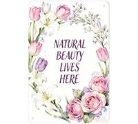 La Belleza Natural Vive Aquí Cartel De Metal Decoración Placa Metálica Impermeable Cartel De Chapa para Aire Libre Cafetería Clube 20X30Cm