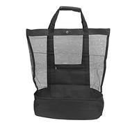 La bolsa de asas de la malla de la playa que acampa con el organizador multifuncional del embalaje del bolso más fresco desmontable (Negra)