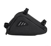 La bolsa de bicicleta en forma de triángulo se monta de forma segura en el tubo frontal con detalles reflectantes y material de nailon ligero