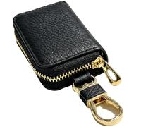 La bolsa para llaves de casa se puede utilizar intercambiablemente con la cartera. La cremallera de metal es segura y resistente, Estampado de lichi negro, 11x5.5x2 cm, Moderno y elegante