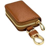 La bolsa para llaves de casa se puede utilizar intercambiablemente con la cartera. La cremallera de metal es segura y resistente, Marrón con estampado de lichi, 11x5.5x2 cm, Moderno y elegante