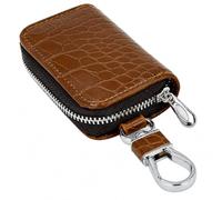 La bolsa para llaves de casa se puede utilizar intercambiablemente con la cartera. La cremallera de metal es segura y resistente, Marrón (Brown Texture), 11x5.5x2 cm, Moderno y elegante