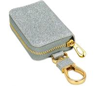 La bolsa para llaves de casa se puede utilizar intercambiablemente con la cartera. La cremallera de metal es segura y resistente, Plateado brillante, 11x5.5x2 cm, Moderno y elegante