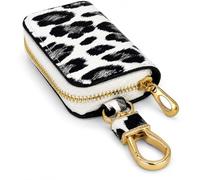 La bolsa para llaves de casa se puede utilizar intercambiablemente con la cartera. La cremallera de metal es segura y resistente, Estampado de leopardo blanco, 11x5.5x2 cm, Moderno y elegante