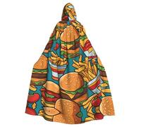 La bonita capa con capucha con estampado de hamburguesas fritas es perfecta para Halloween, carnavales, fiestas temáticas e incluso como disfraz de vampiro.