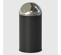 La Briantina Cubo de baño de acero con tapa a presión de empuje, color negro intenso, diámetro 24 x 51 cm, capacidad 20 litros