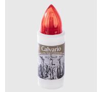 La Briantina Vela eléctrica Calvario blanca para Loculo - Luz fija roja, uso exterior, resistente a la intemperie - Pilas incluidas - Duración 180 días - Ø 3 cm x H 9,5 cm