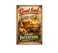 La Buena Comida Comienza con Una Gran Intención. Letrero De Lata Impermeable Letreros De Estaño Decoración Placa Metálica para Bar Cocina Clube 20X30Cm