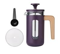 La Cafetière Cafetera Pisa duradera de acero inoxidable, con capacidad para 3 tazas, prensa francesa resistente al calor, elegante mango de madera natural, émbolo para café y té, 350 ml, Morado