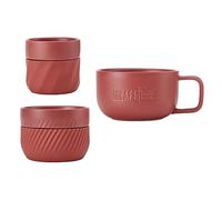 La Cafetière Juego de regalo familiar de 3 tazas para amantes del café, con tazas apilables de 38 ml, 2 ml y 1 ml con fundas de silicona para facilitar el agarre, rojo