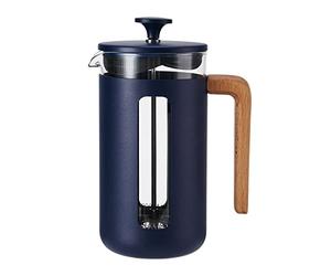 La Cafetière Pisa, 8 tazas/1L, vidrio borosilicato resistente al calor y acero inoxidable con émbolo de fácil agarre, cafetera francesa grande para té suelto y café molido, azul marino
