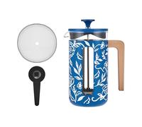 La Cafetière Pisa - Cafetera grande de prensa francesa de 8 tazas con diseño floral, cerámica resistente al calor de 1 L con émbolo de fácil agarre, ideal para té suelto y café molido, Blu Fiorato
