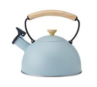 La Cafetière Tetera silbante con mango de madera resistente al calor, tetera ligera resistente a la corrosión con boquilla abatible, compatible con todos los fogones, color azul cielo, 1.6 l