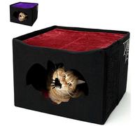 La Cama gótica para Gatos es para Gatos o Mascotas de Interior, Plegable como casa de Halloween para Gatos, 17 x 17 x 12.8 Pulgadas, con Entrada de murciélago, Juguete de araña, Almohadilla para