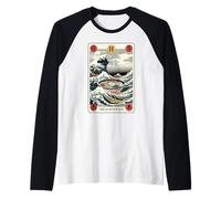La Carta del Tarot de la Onda de Ramen Divertida Gran Ola Fuera de Kanagawa Camiseta Manga Raglan