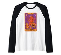 La Carta del Tarot del Diablo Travesuras de Halloween Camiseta Manga Raglan