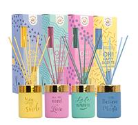 La Casa de los Aromas - Pack Ambientador Mikado - Set Difusores Líquidos con Varillas - Fragancia Duradera con Mensaje - Decoración Ideal para el Hogar, Baño, Casa - 4 x 100 ml