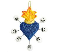 La Casa di Frida Corazón con calaveras, artesanía mexicana para colgar, 7,5 x 7,5 cm (azul)