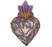 La Casa di Frida - Corazón con Milagros, artesanía mexicana, de madera, para colgar, 14,5 x 9,5 cm (lila)