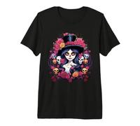 La Catrina Día de los Muertos Calavera de Azúcar Anime Kawaii Mujer Camiseta Premium