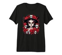 La Catrina Día de los Muertos Calavera de Azúcar Anime Kawaii Mujer Camiseta Premium