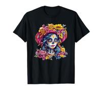 La Catrina Sombrero Floral Calavera de Azúcar Día de Muertos Camiseta