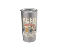 La cerveza es temporal, pero las historias de peces son para siempre Vaso térmico de acero inoxidable de doble pared