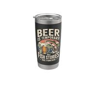 La cerveza es temporal, pero las historias de peces son para siempre Vaso térmico de acero inoxidable de doble pared