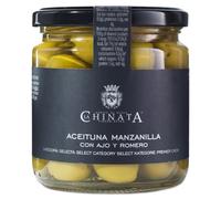 La Chinata - Aceituna Manzanilla con Ajo y Romero (340/190 g) - Categoría Selecta - Bote de Cristal