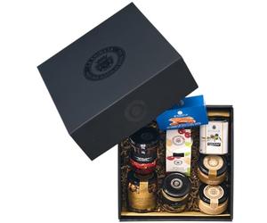 La Chinata Cesta Gourmet M Delicias - AOVE 100 ml, Pate de Secreto Ibérico, Queso Cabra con Cebolla, Boletus, Pimientos Asados, Ventresca de Bonito, Anacardos con Trufa y Mermelada | Caja Regalo