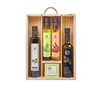La Chinata Estuche Regalo Grande Gourmet con Aceite de Oliva Virgen Extra - 2 Aceites Condimentados (Albahaca y Guindilla), AOVE en Rama, AOVE Vidrio y Jabón Natural | Cesta Regalo Gourmet